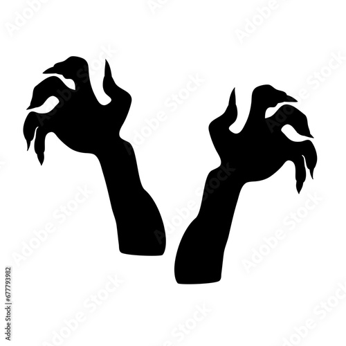 Halloween hand silhouette. zombie hand vector. Creepy zombie crooked lambs stick out of graveyard ground set vector illustration. Elements for halloween posters and design