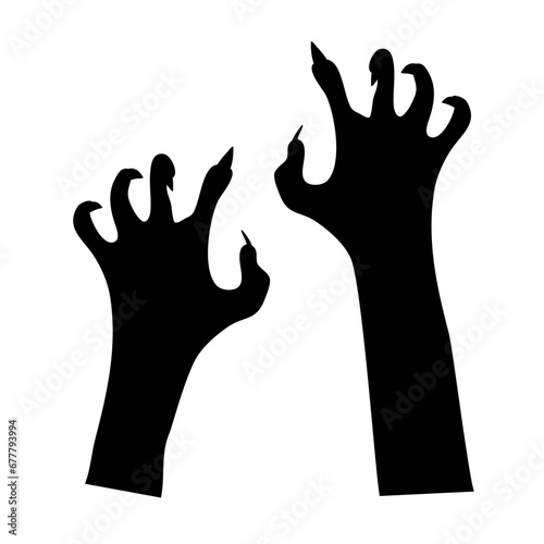 Halloween hand silhouette. zombie hand vector. Creepy zombie crooked lambs stick out of graveyard ground set vector illustration. Elements for halloween posters and design
