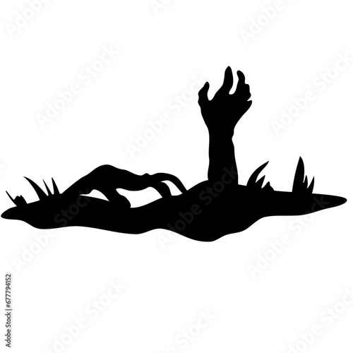 Halloween hand silhouette. zombie hand vector. Creepy zombie crooked lambs stick out of graveyard ground set vector illustration. Elements for halloween posters and design
