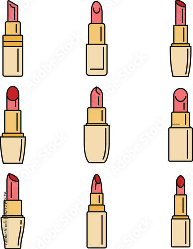 Luxury lipstick icons set. Outline set of luxury lipstick vector icons thin line color flat on white