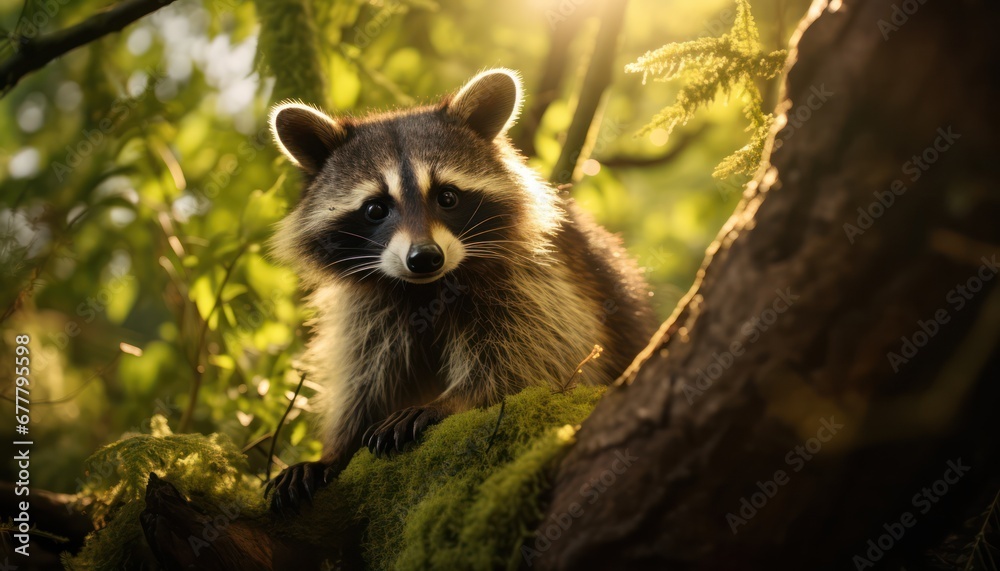 A Curious Raccoon in the Enchanting Forest