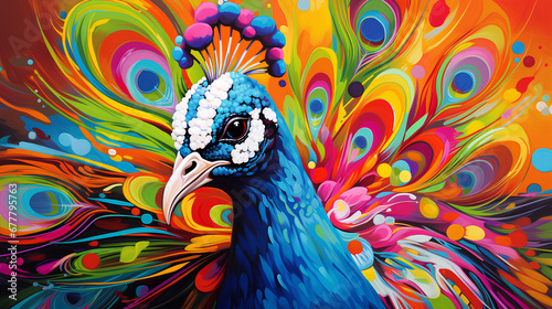 Colorful Peacock Painting Up Close Background Wallpaper Generative AI © Mediaverse
