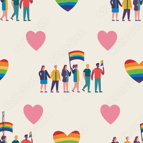 seamless pattern LGBTQ Pride Parade Set. Vector illustration of a gay pride parade. A group of people participating in the Pride parade. LGBT community