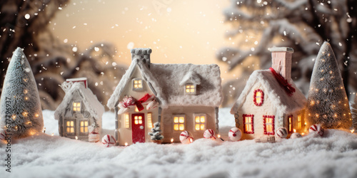 Christmas or New Year holiday celebration traditional family background with Gingerbread Houses