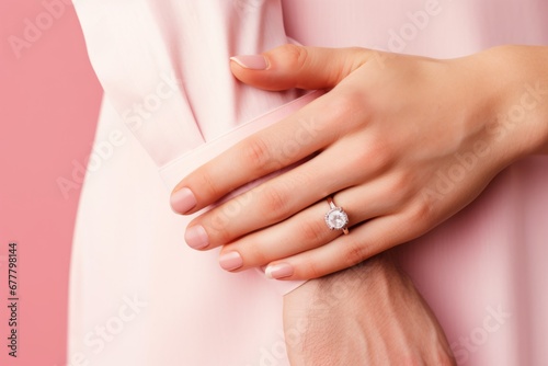 Close-up of fiance s hand with engagement ring