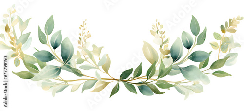 a watercolor wreath decorated with green leaves