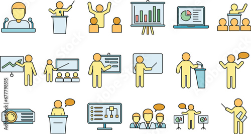 Lecture classroom icons set. Outline set of lecture classroom vector icons thin line color flat on white photo