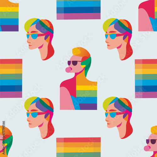 seamless pattern LGBTQ Pride Parade Set. Vector illustration of a gay pride parade. A group of people participating in the Pride parade. LGBT community