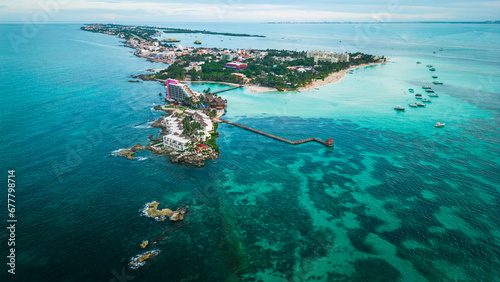 Aerial of Isla Mujeres Mexico travel holiday destination In Caribbean Sea riviera Maya Cancun