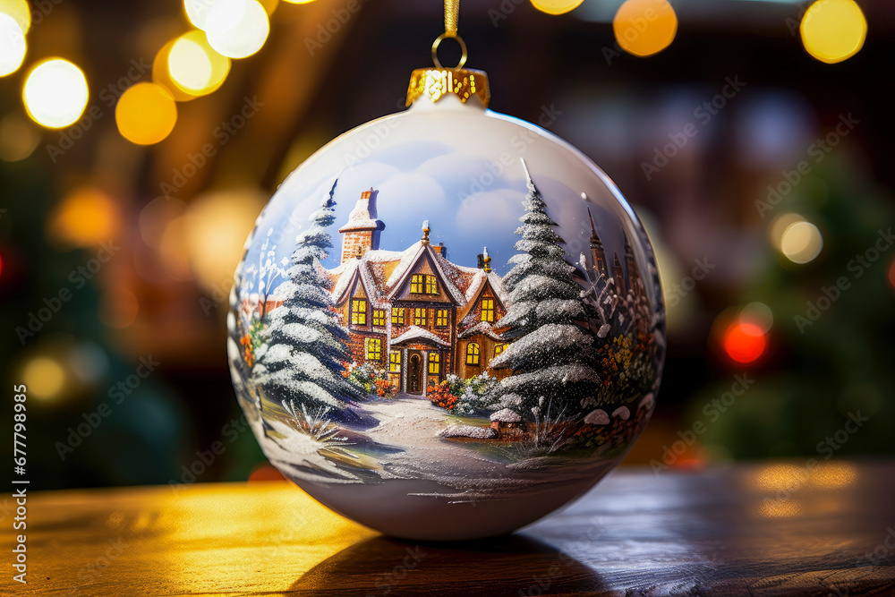 Christmas globe with a small town inside generative ai Christmas globe with a small town inside generative ai