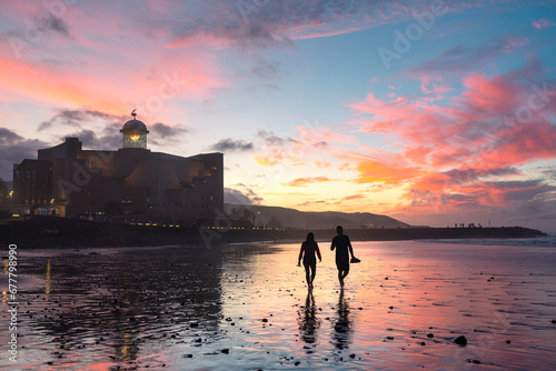 beautiful seascape. Las Canteras beach at sunset. Las Palmas de Gran Canaria. Canary islands. Spain
