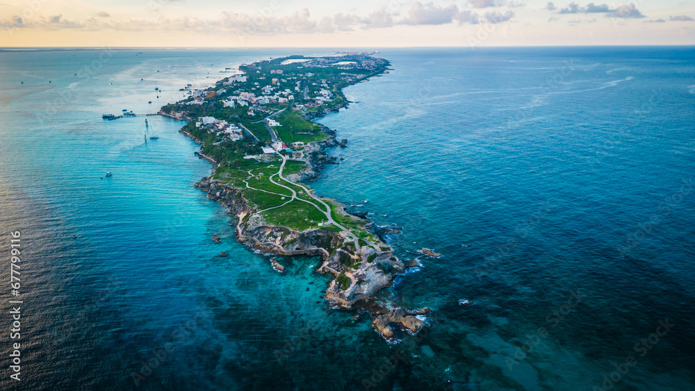 aerial of Isla mujeres mexico caribbean sea holiday travel resort beach destination 