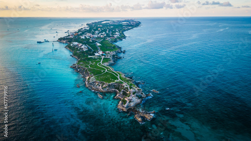 aerial of Isla mujeres mexico caribbean sea holiday travel resort beach destination  photo