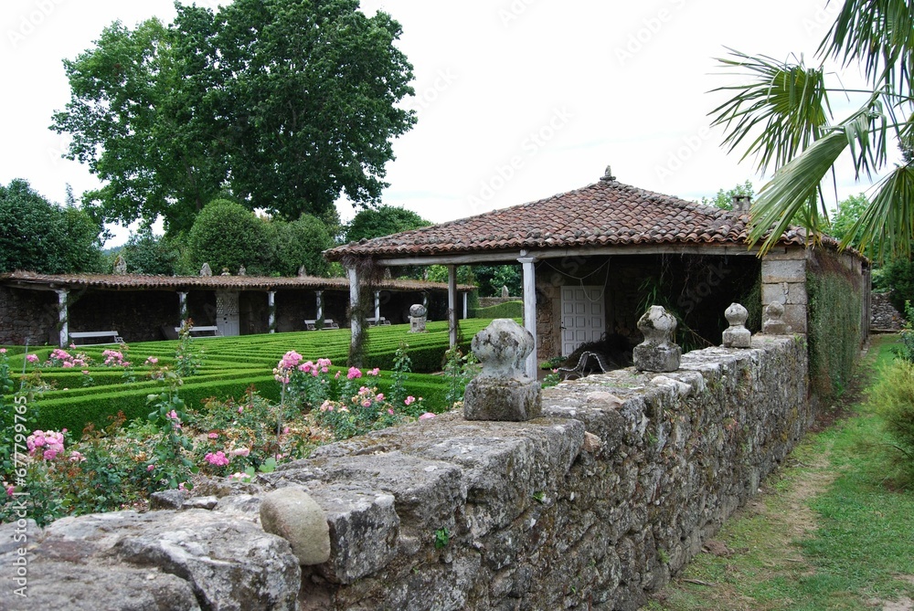 Beautiful view of green historical garden Pazo de Oca with plants and trees in Spain Beautiful view of green historical garden Pazo de Oca with plants and trees in Spain
