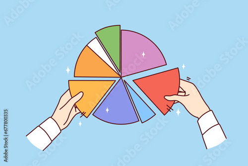 Hands person with multi-colored diagram demonstrating amount of person income or expenses, for concept of financial literacy. Drawing up accounting charts and tracking financial condition of company