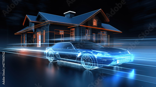 Modern cottage with luxury car in front photo