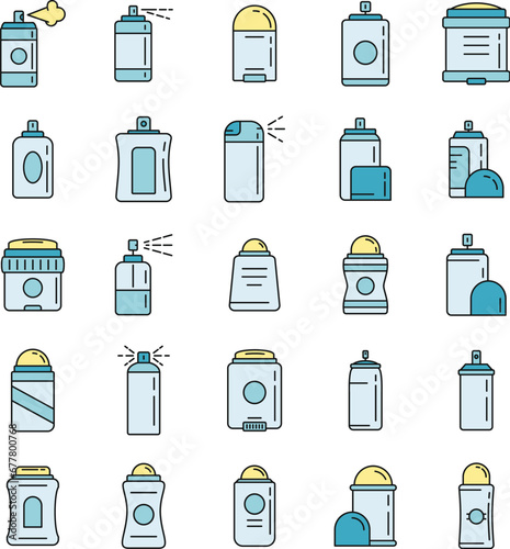 Personal deodorant icons set. Outline set of personal deodorant vector icons thin line color flat on white