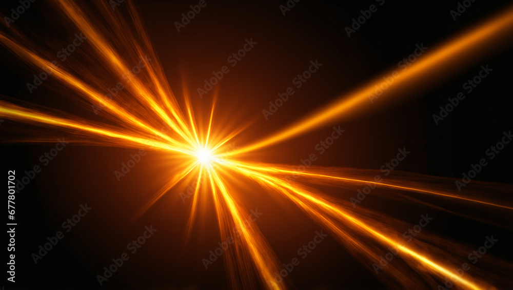 Overlay, flare light transition, effects sunlight, lens flare, light leaks. High-quality stock image of warm sun rays light effects, overlays or Goldenrod Yellow flare isolated on black 