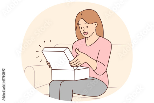Happy woman unpack order