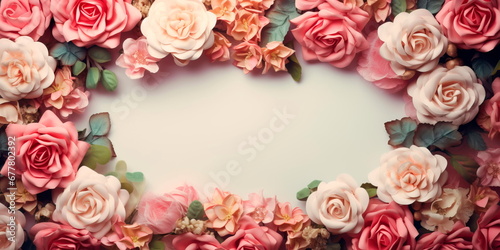 Vintage floral frame of valentine s Day roses with copy space   Generative Ai
