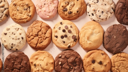  a close up of a box of cookies with chocolate chip cookies in the middle of the box and cookies in the middle of the box.