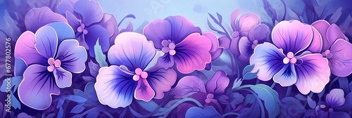 Flowers and leaves gradients delicate floral background with pansies. Generative Ai © Лилия Захарчук
