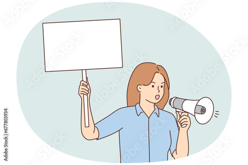 Woman with placard on street demonstration