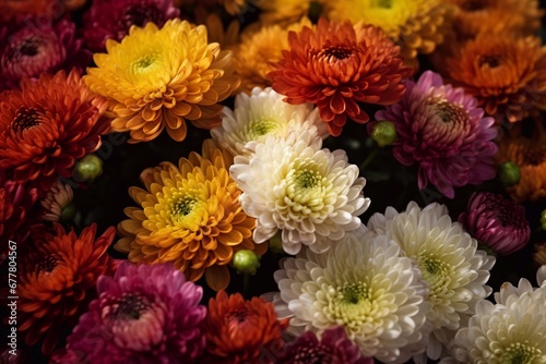 Background of the beautiful colorful chrysanthemum flowers. Generative AI.