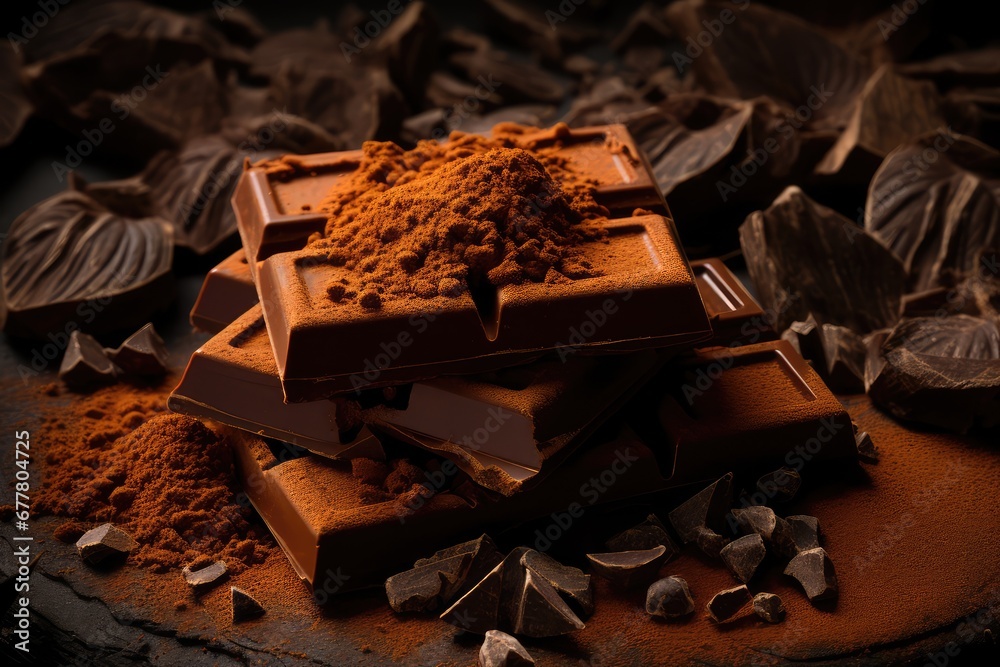 Chocolate & spices on old dark wooden background Chocolate & spices on old dark wooden background