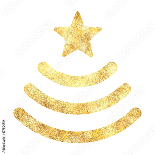 Golden sign wi fi in the form of a Christmas tree with star. Isolated illustration on white. Clipart vector drawing