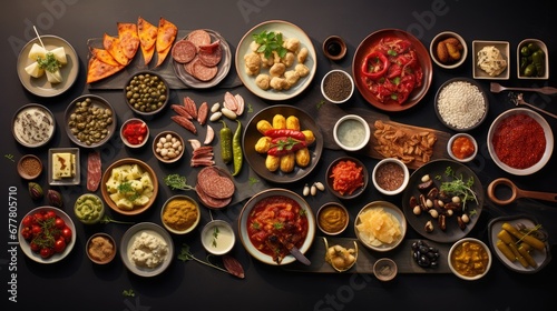  a table filled with lots of different types of food and bowls of different kinds of meats and cheeses. photo