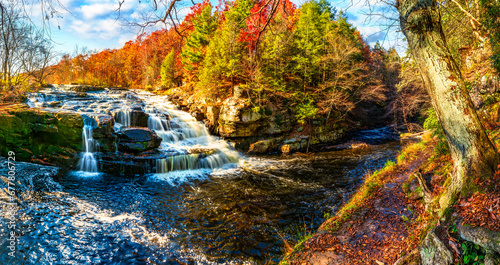 Shohola Falls panorama in the Poconos, Pennsylvania. Shohola Creek is a tributary of the Delaware River in the Poconos of eastern Pennsylvania in the United States photo
