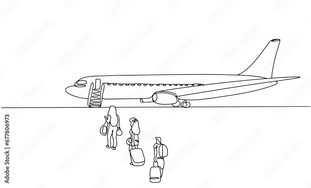 Airplane. Ladder. People. One line Airplane. Ladder. People. One line