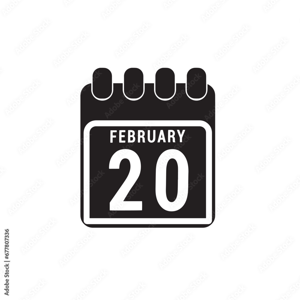 Calendar displaying page of the day 20 (twentieth) of the February - Day 20 of the month. Illustration Calendar displaying page of the day 20 (twentieth) of the February - Day 20 of the month. Illustration