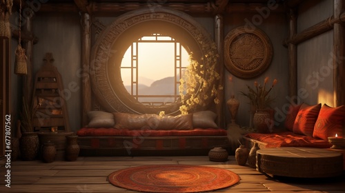 Wallpaper, interior design of a home, antique oriental style.