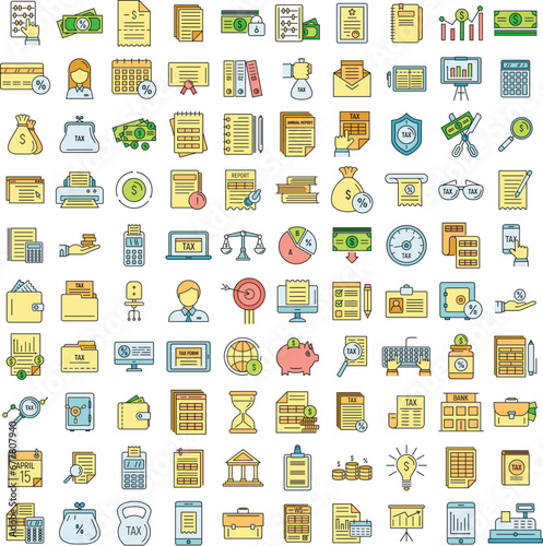 Financial accountant icons set. Outline set of financial accountant vector icons thin line color flat on white