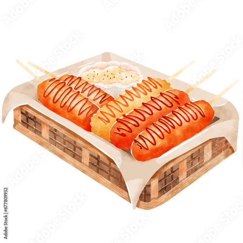 PNG of watercolor corn dog illustration