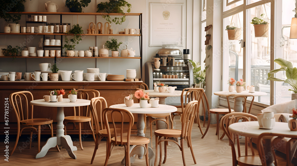 Charming Cozy Coffee Shop with Vintage Decor, Enhanced with Soft and Muted Tones to Evoke a Nostalgic and Inviting Atmosphere