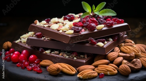 Chocolate with mixed nuts and dried cranberries. AI generate illustration