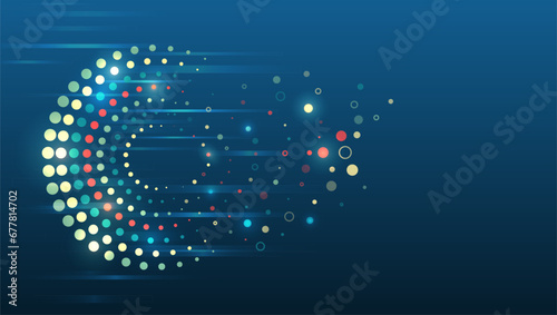 Vector technology background. Big data visualization. Abstract stream information with circles array and binary code. Information analytics concept. Filtering machine algorithms. Sorting data. photo