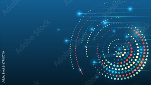 Big data visualization. Abstract stream information with circles array and binary code. Information analytics concept. Filtering machine algorithms. Sorting data. Vector technology background.