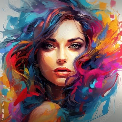 Colorful beautiful girl or woman splash painting art style for t-shirt clipart design  pop art style