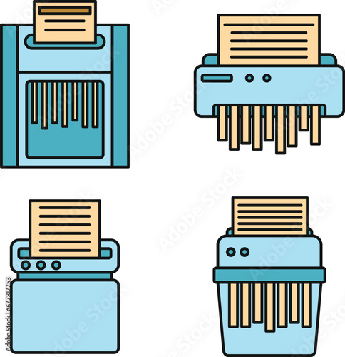 Shredder machine icons set. Outline set of shredder machine vector icons thin line color flat on white