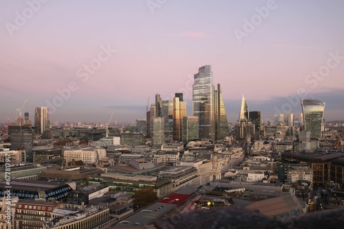 Breathtaking skyline of the modern buildings of London during sunset