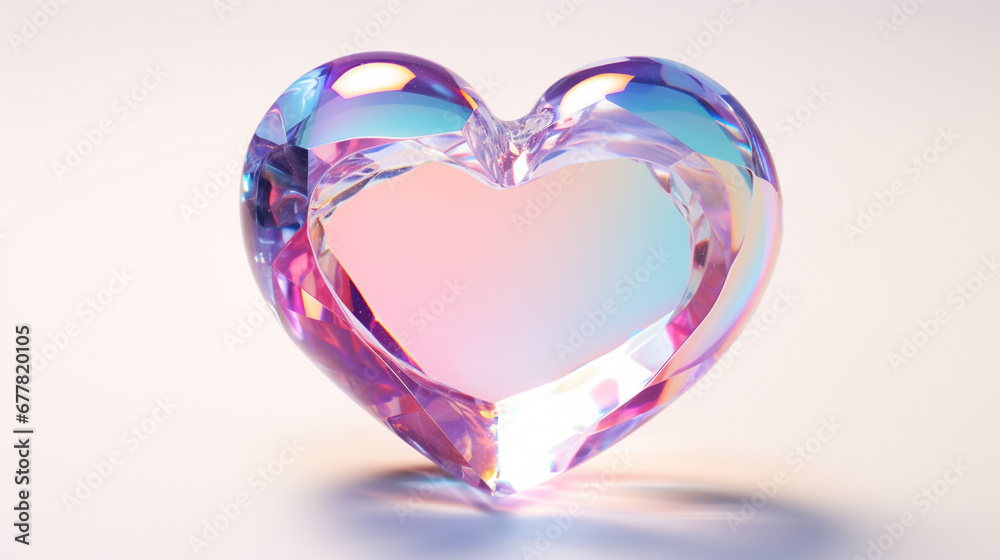 Transparent iridescent heart. A stone that reflects a rainbow. Isolated. Transparent iridescent heart. A stone that reflects a rainbow. Isolated.