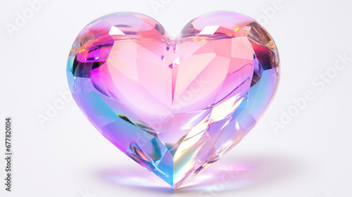 Transparent iridescent heart. A stone that reflects a rainbow. Isolated. 