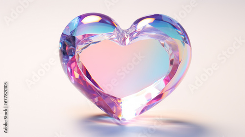 Transparent iridescent heart. A stone that reflects a rainbow. Isolated. 