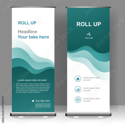 Roll up banner stand template design, for brochure, flyer, infographics. modern advertising. vector illustration