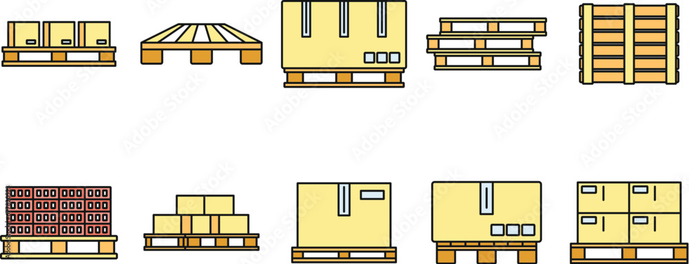 Naklejka premium Pallet pan icons set. Outline set of pallet pan vector icons thin line color flat on white