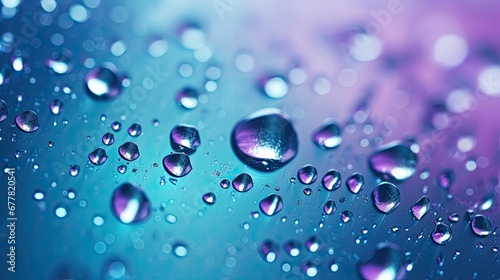 Capturing The Elegance Of Large  Transparent Water Droplets Or Rainwater On a Bluepurple Turquoise Soft Background In Closeup Macro Photography